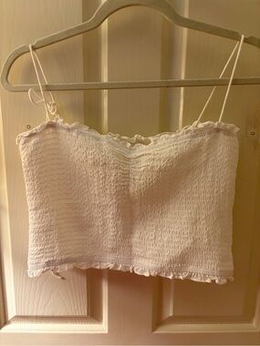 Reformation White Smocked Ruffle Crop Cami